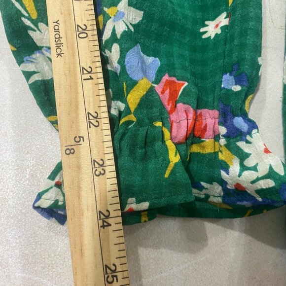 Loft Womens Floral Green Ruffle Blouse XL Lightweight Long Sleeve Colorful Casua - Picture 10 of 12